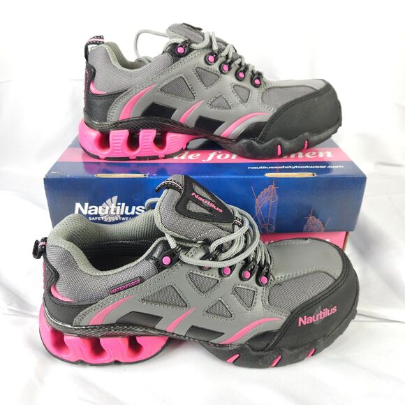Nautilus Women's 7.5 Gray Pink Steel-Toe Waterproof Athletic Safety Work Shoes - Picture 1 of 12